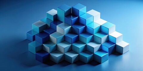 Aufkleber - Abstract Blue Cube Structure A Modern Geometric Composition of Interlocking Blocks in Varying Shades of Blue and White, Creating a Visually Striking and Intriguing Pattern on a Solid Blue Background