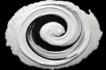 Leinwandbilder - White swirling mixture on a black background demonstrates fluid dynamics and artistic expression in a well-lit studio setting