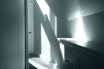 Leinwandbilder - Natural light casts dramatic shadows in a serene hallway during midday