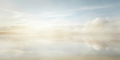 Aufkleber - Serene Waters Reflecting a Misty Dawn Sky, Creating a Tranquil and Peaceful Atmosphere