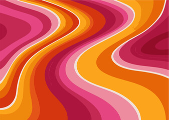 Aufkleber - Abstract vector illustration with flowing, curved shapes in bright pink, orange, and yellow tones. Retro-inspired wavy pattern, perfect for backgrounds, posters, and creative designs.