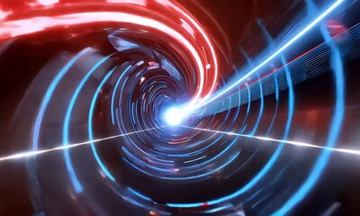 Wall Mural - neon tunnel spirals with glowing red and blue lights, creating a sci-fi vortex effect ideal for warp