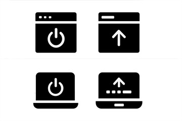 Wall Mural - vector icons illustrating power and upload functions for digital applications and devices in a minim