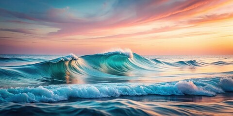Poster - Ocean waves breaking during a vibrant sunset, showcasing a mesmerizing interplay of light and water