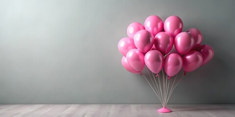 Aufkleber - A cluster of pink balloons rests on a floor against a neutral wall background
