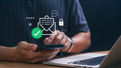 Leinwandbilder - Email Security and Code Confirmation Process on Smartphone with Laptop Nearby. Highlights Authentication, Password Protection, and Privacy in Online Identity Verification Systems