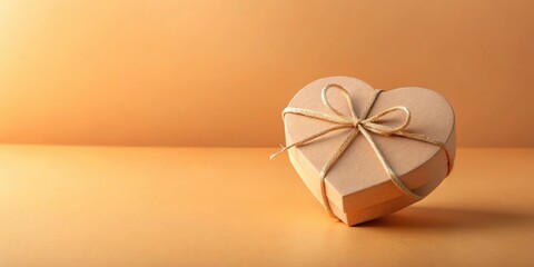 Poster - Heart-shaped gift box tied with twine, a symbol of affection and thoughtful presentation on a warm-toned background