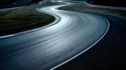 Leinwandbilder - The motor sport asphalt race track takes a turn, devoid of any cars, yet preserving the thrilling essence of speed and competition in its winding path