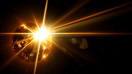 bright sunburst illuminating the earth in a cosmic scene