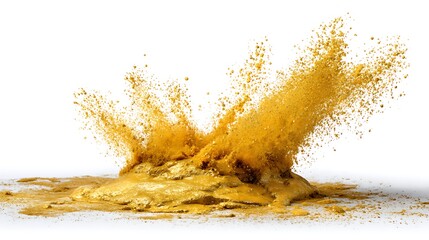 Aufkleber - Sand explosion, with vibrant splashes of gold, isolated on white background