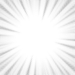 Leinwandbilder - Halftone gradient sun rays pattern. Abstract halftone vector dots background. monochrome dots pattern. Vector background in comic book style with sunburst rays and halftone. Retro pop art design.