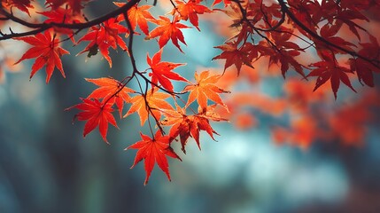 Poster - Red maple leaves in autumn season, japanese maple tree in fall season