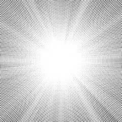 Fototapete - Halftone gradient sun rays pattern. Abstract halftone vector dots background. monochrome dots pattern. Vector background in comic book style with sunburst rays and halftone. Retro pop art design.