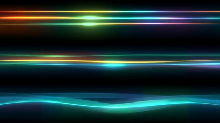Fototapete - Neon futuristic flashes on black background, motion light lines backdrop, for banner, postcard, book illustration
