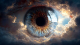 Close-up image of a human eye in the sky. All-seeing eye