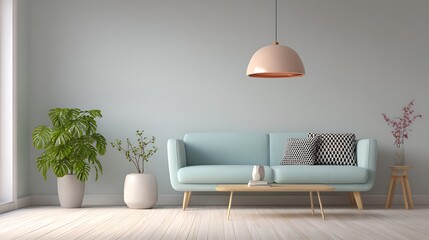 Poster - Modern home interior background, living room, minimalistic style, 3d render, 3d illustration