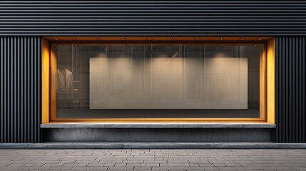 Fototapete - Horizontal black empty signage on clothes shop front with glass windows, website header, creative banner, copyspace image