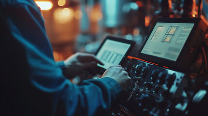 Person Operating Industrial Control Panel with Tablet