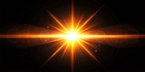Aufkleber - Golden Radiance A Bright Starburst with Lens Flare and Horizontal Light Streaks on a Dark Background