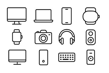Wall Mural - vector icon collection of modern technology devices including computers, smartphones, and wearables 