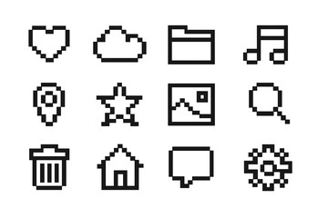 Wall Mural - collection of vector icons representing various digital activities and symbols in a minimalist desig