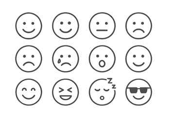 Wall Mural - collection of vector icons representing various facial expressions in a minimalist design for visual