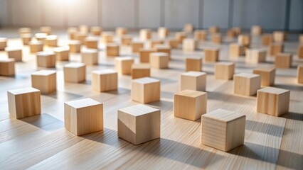 Aufkleber - Illuminated Wooden Cubes Arranged on Light Wood Surface Representing Structure and Order