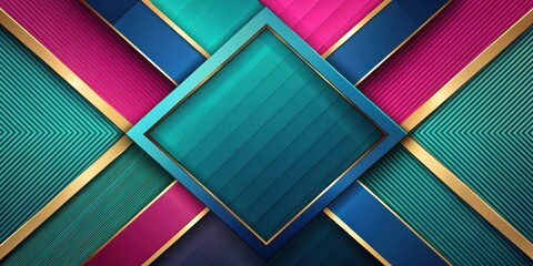 Poster - Abstract Geometric Design with Teal, Pink, and Blue Accents and Gold Trims