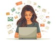 © Anuson - A young woman calmly works on her laptop amidst a flurry of incoming emails and digital correspondence.