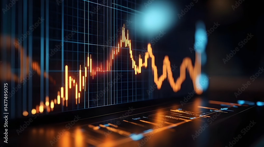 A digital currency growth chart showing an upward trend in value. The ...