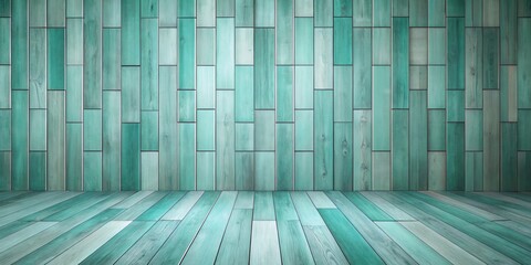 Poster - Aqua-toned wooden wall and floor room scene, perfect for design projects and presentations