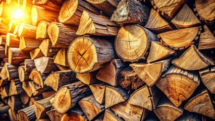 Aufkleber - A Warm Golden Stack of Seasoned Firewood, Ready for Cozy Winter Evenings