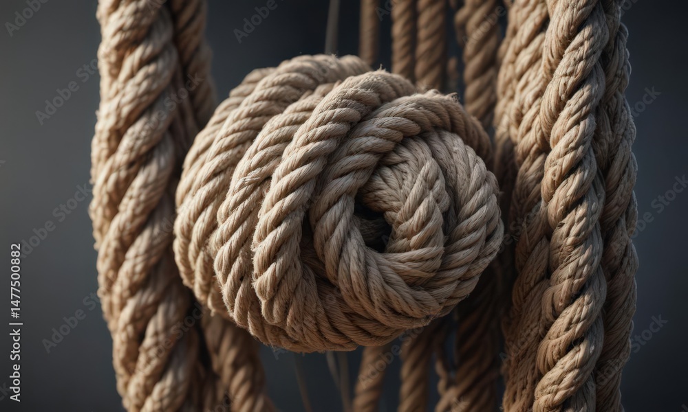Overloaded Rope Thick rope under extreme tension, showing significant wear and tear ...