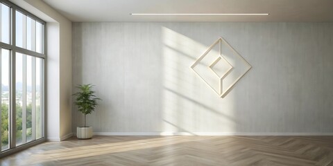Aufkleber - Modern Minimalist Room Interior Design with Natural Light and Geometric Wall Decor