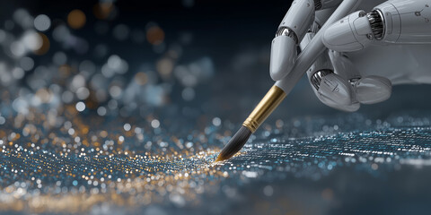 Wall Mural - A robot is painting a picture with a brush