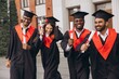 © anatoliycherkas - Joyful Group of Graduates Celebrating Their Academic Success in Caps and Gowns Outside the University