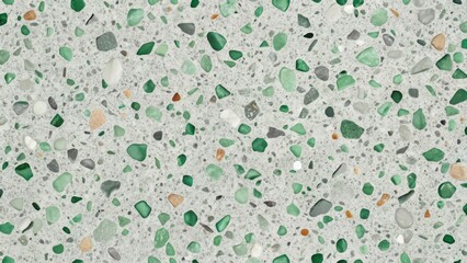 Aufkleber - A Seamless Texture of Green and White Pebbles Embedded in a Light Gray Matrix, Ideal for Interior Design and Architectural Applications