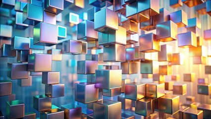 Leinwandbilder - A vibrant array of iridescent cubes, floating in a dynamic three-dimensional space, evokes a sense of modern technology and abstract design