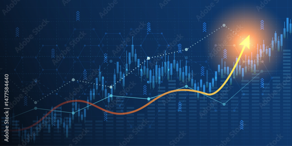 Abstract financial graph with uptrend line arrow and bar chart of stock ...