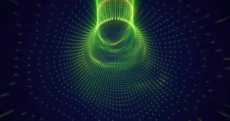 Wall Mural - green glowing dots forming a tunnel, symbolizing futuristic energy and digital technology