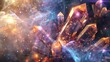 © FANTASY WORLD - A cluster of amber crystals surrounded by sparkling dust and nebula like formations in space