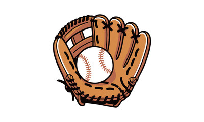 modern vector illustration of a brown leather baseball glove catching a white baseball, easily scala