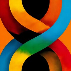Poster - Abstract Colorful Rings Against Black Backdrop: Intertwined Lines and Vibrant Hues