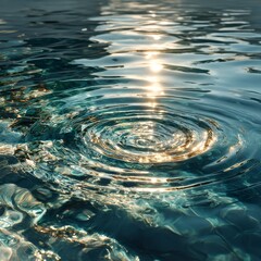 Fototapete - Sunlight Ripples: Golden Reflections on Gentle Water Surfaces and Concentric Waves