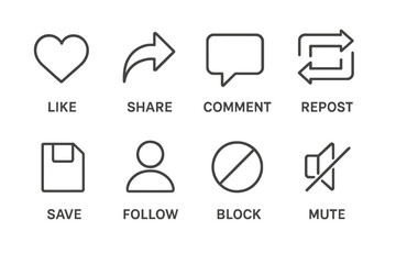 essential social media action icons set vector