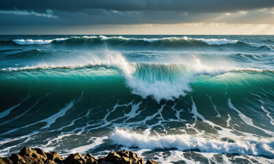 Wall Mural - a large body of water with waves crashing in
