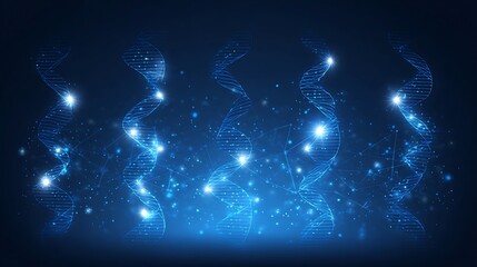 Abstract dna strands glow amidst dark blue connected network