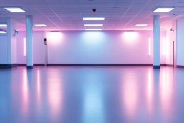 clean modern empty room architecture with neon lighting and reflective floor