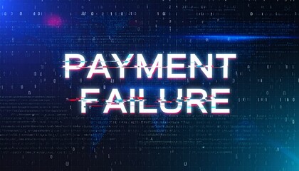 Digital payment failure, error message on screen. The digital screen with glitching text on a dark background, conveying technical issues and system malfunction.