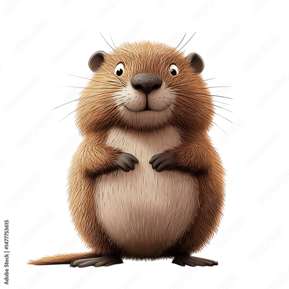 Adorable Cartoon Muskrat Posing Cutely Against Transparent Background ...